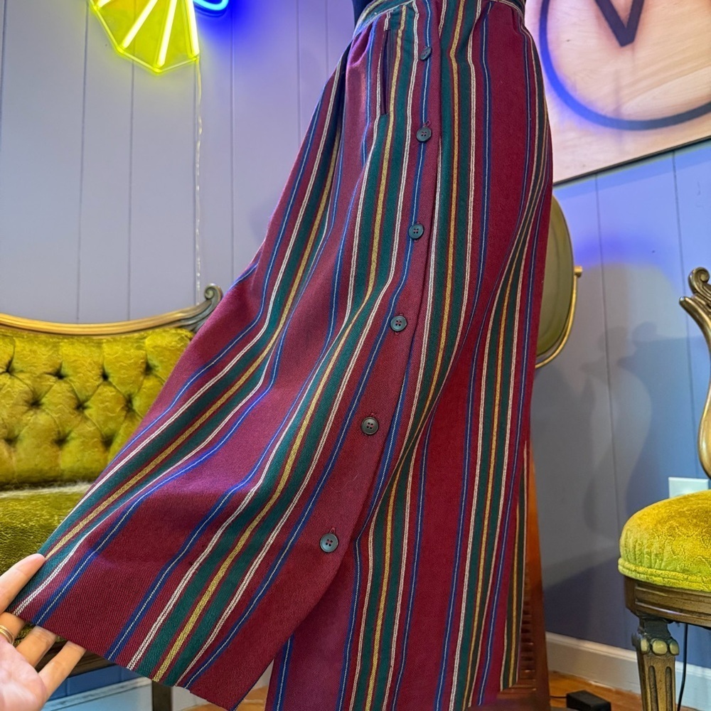 NWT Vintage 90s Wool Striped Button Down Midi Skirt Size small - Picture 6 of 11